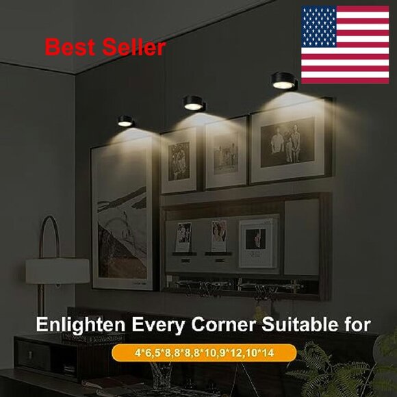 Wireless Magnetic Picture Lights 3-Pack Dimmable Timer Remote Modern Art Display - Picture 3 of 7